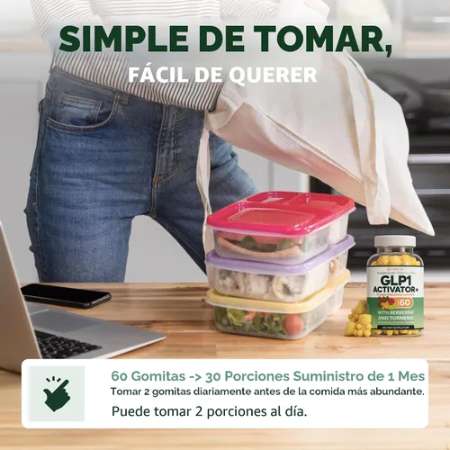 Miniatura 7 de GLP-1 - Gomitas de apoyo – Suplemento de control del apetito y antojo sin azúcar con berberina, canela, cúrcuma, garcinia y cetonas de frambuesa