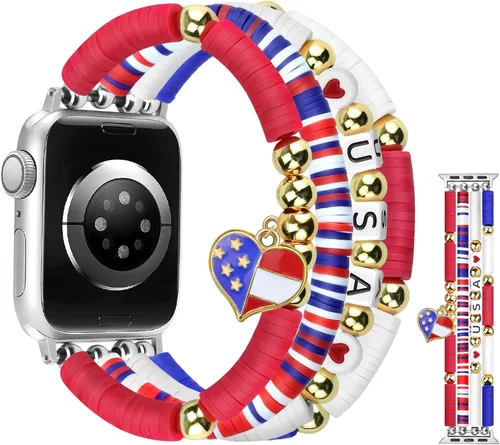 Miniatura 21 de Newlibery - Pulseras de cuentas compatibles con Apple Watch de 38 mm, 40 mm, 41 mm, 42 mm (S10/11) Correa elástica estirada hecha a mano para mujer