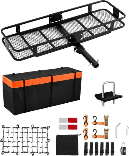 Miniatura 10 de VEVOR Portaequipajes de Enganche de 53 x 19 5 pulgadas, Cesta de Montaje para Remolque con Capacidad de 500 libras, Rack Portaequipajes de Acero que
