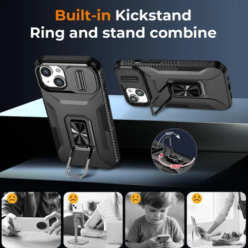 Miniatura 5 de Funda HakkTaoo para iPhone 13/iPhone 14 de 6.1 Pulgadas con Funda Deslizante para Cámara + Protector de Pantalla (2 Paquetes), Funda Protectora a