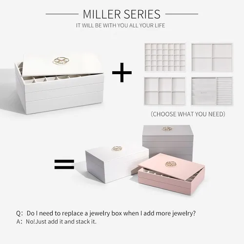 Miniatura 5 de Vlando Miller - Bandeja apilable para joyas, diseño de múltiples capas de gran capacidad y moda (blanco)
