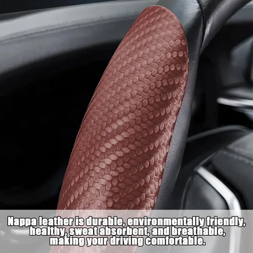 Miniatura 2 de Mandark 3 fundas de fibra de carbono para volante de automóvil, protector de volante de cuero antideslizante para automóvil, accesorios