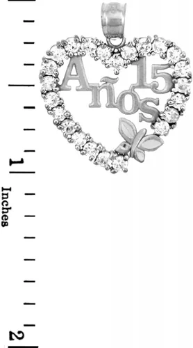 Miniatura 2 de Plata de ley Sweet 15Anos Corazón Colgante con Circonio Cúbico quinceañera con mariposa