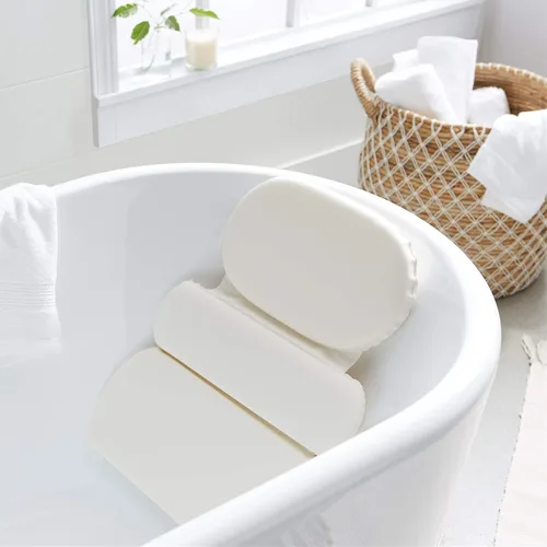 Miniatura 7 de Amazon Basics Almohada para el cuello de la bañera con ventosas, impermeable, 3 paneles, blanco roto