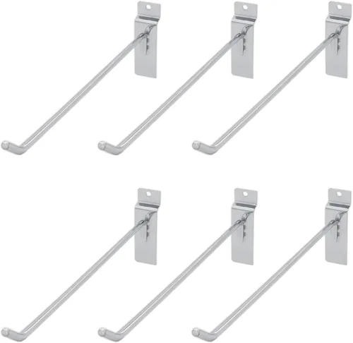 Miniatura 11 de Paquete de 6 ganchos Slatwall, ganchos resistentes para uso general, rejilla de metal de grado comercial, surtido de estanterías de almacenamiento