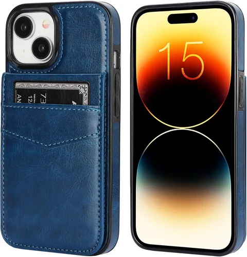 Miniatura 3 de KIHUWEY Compatible con 15 Estuche tipo cartera con soporte para tarjetas de crédito, Tapa Flip de piel premium con cierre magnético y soporte Azul