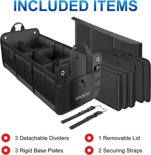Miniatura 3 de HAOKAY Organizador de maletero de automóvil con tapa, resistente, extra grande, color negro, Oxford, multicompartimentos, plegable, para SUV
