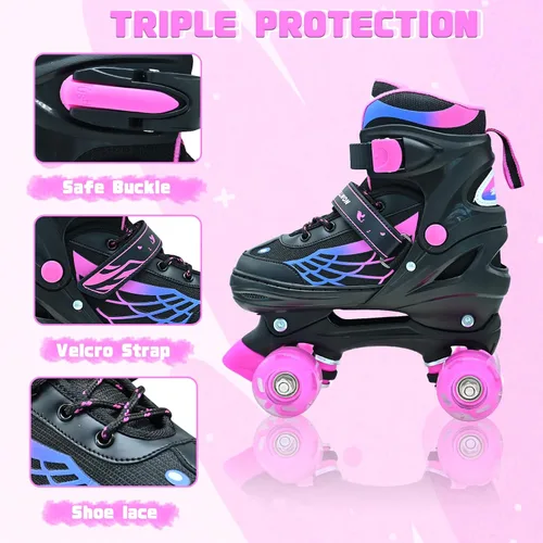 Miniatura 4 de Patines de ruedas para niños y niñas, patines ajustables para niños de 5 a 8 años, 6 a 12 años, con ruedas iluminadas, patines para principiantes