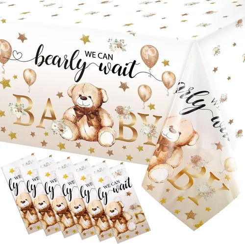 Miniatura 7 de Capoda Paquete de 3 manteles de oso para baby shower, fundas rectangulares de plástico para decoración de fiesta de revelación de género, 54 x 108
