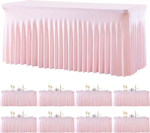 Miniatura 19 de Paquete de 2 manteles color azul bebé para mesas rectangulares de 6 pies, mantel ajustable de elastano, fundas de mesa elásticas de 6 pies, manteles