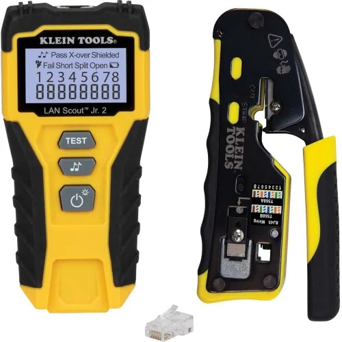 Miniatura 2 de Klein Tools Kit de probador de cables con pelacables, engarzador, herramientas de corte y enchufes de datos RJ45