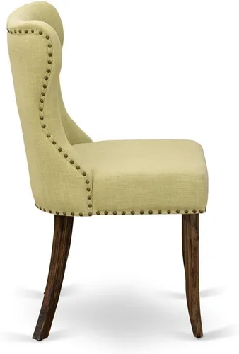 Miniatura 6 de East West Furniture SIP7T37 Sion Modern Parson - Juego de 2 sillas tapizadas de tela de lino con botones copetudos y ribete de clavo, juego de 2