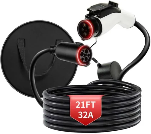 Cable de extensión de EV J1772 de 32 A, 21 pies, cable de extensión de cargador EV de nivel 2, cable de extensión de 240 V EV para carga rápida (21
