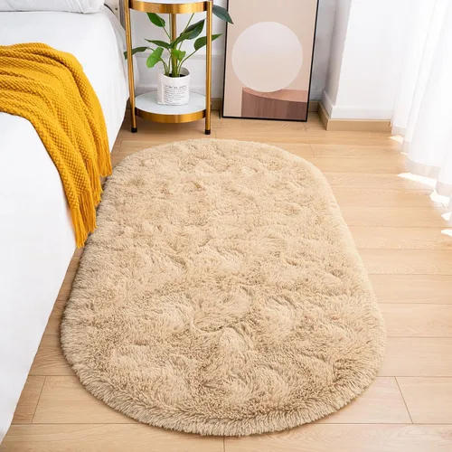 Miniatura 11 de Goideal Alfombra Esponjosa para Dormitorio, Alfombras de Área Ovaladas Pequeñas, Alfombra Shag de Cabecera Azul Marino Claro para Habitación