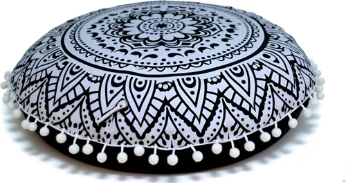 Miniatura 22 de Funda redonda para cojín de piso con mandala, estilo hippie, decorativa, bohemio, para puf otomano, con pompones, fundas de almohada, boho, indio