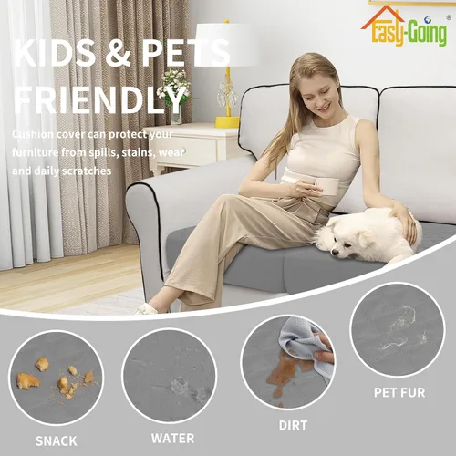 Miniatura 5 de Easy-Going Funda de Cojín Impermeable para Silla, Fundas Antideslizantes a Prueba de Fugas para Cojines de Asiento de Sofá, Protector de Muebles Gris