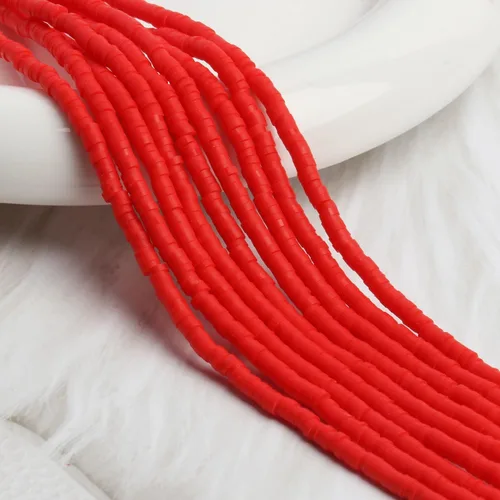 Miniatura 2 de 3600 cuentas de arcilla roja para hacer pulseras, 10 hebras planas redondas de arcilla polimérica de 0.236 pulgadas (0.236 in), cuentas Heishi