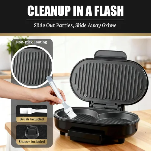 Miniatura 5 de FineMade Doble Mini Parrilla Eléctrica, Sandwichera para Desayuno, Prensa para Hamburguesas, Parrilla para Panini, Parrilla Eléctrica Pequeña, Ideal