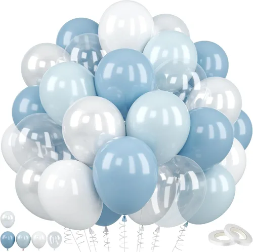 Miniatura 17 de Globos de graduación azules y dorados, 60 globos impresos con texto en inglés "Felicitaciones", 12 pulgadas, azul marino, blanco, azul, metálico