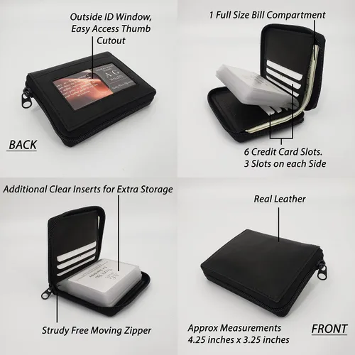 Miniatura 5 de ag wallets Cartera de cuero con cremallera para hombre con inserciones (negro)
