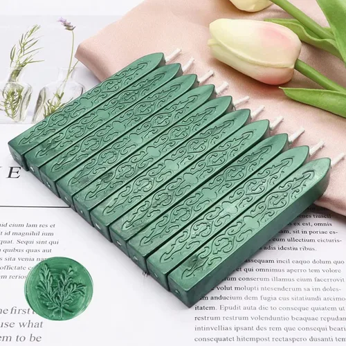12 varillas de cera de sellado verde pino con mechas, cera de sellado antigua para sello de cera, invitaciones de boda, envoltura de regalos, regalo