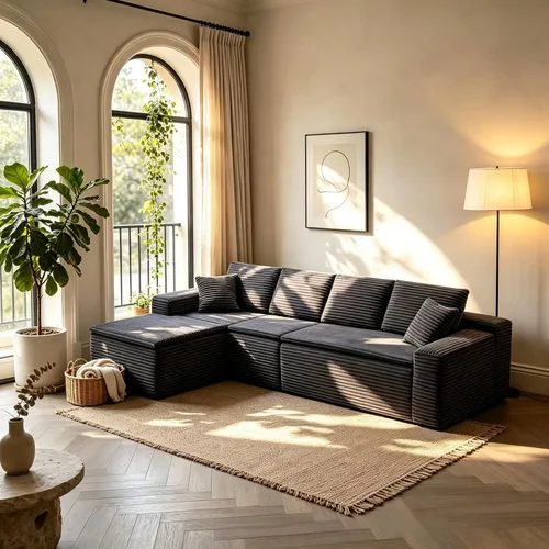 Miniatura 11 de Sofá modular de nube, sofá seccional sin hueso para sala de estar, sofá de espuma viscoelástica de tela de pana, sin montaje, de lujo, moderno