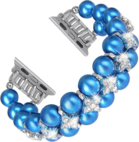 Miniatura 10 de Pulsera de perlas compatible con Apple Watch de 38/40/41 mm 42/44/49 mm iWatch Series 9/8/7/6/5/4/3/2/1, correa de repuesto de joyería de diamantes