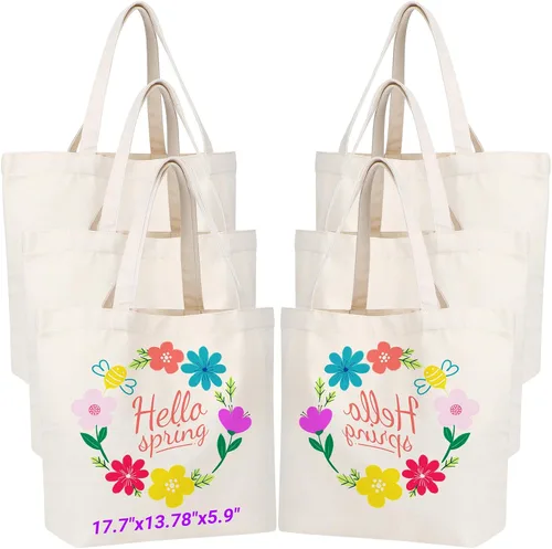 Miniatura 12 de Segarty Bolsa de lona pequeña, paquete de 6 bolsas de lona en blanco de 15 x 16 pulgadas para mujer, bolsa lisa reutilizable con algodón natural
