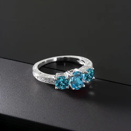 Miniatura 15 de Gem Stone King Anillo de compromiso de 3 piedras preciosas de oro blanco de 10 quilates con piedra natal y diamantes cultivados en laboratorio