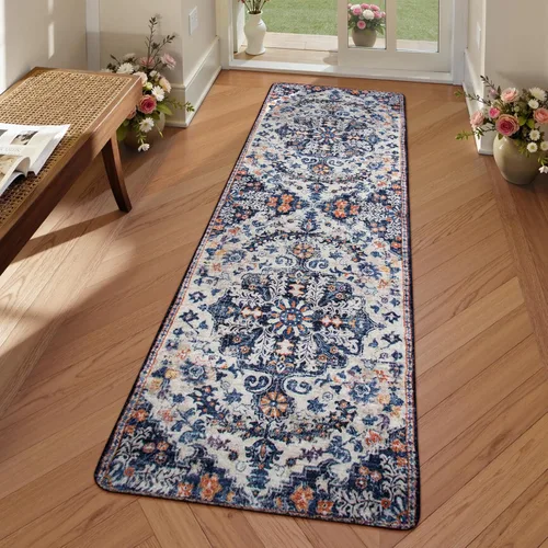 Miniatura 20 de Lahome Alfombra bohemia con medallón floral, 4 x 6 pies, color verde azulado, suave, lavable, antideslizante, apta para mascotas, alfombra