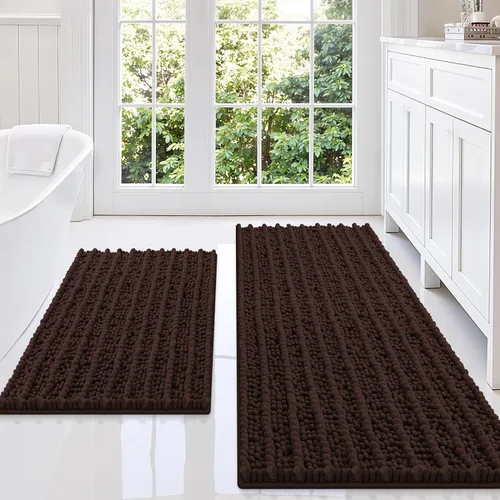 Miniatura 23 de Smiry Juego de 2 alfombras de baño, suaves y absorbentes, parte trasera de goma antideslizante, lavables a máquina, juego de alfombras de baño