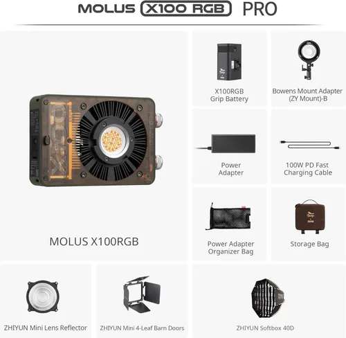 Miniatura 2 de ZHIYUN MOLUS X100 RGB PRO 100W Luz de Vídeo [Oficial] V2 Versión Mejorada Iluminación Profesional para Fotografía Portátil Salida Continua