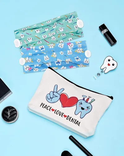 Miniatura 4 de 4 piezas de regalos para dentistas, accesorios de higienista dental, diademas con botones, carrete de insignia de acrílico con purpurina, bolsa