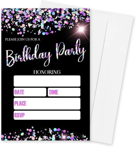 Invitaciones de cumpleaños para niña, 20 invitaciones temáticas de lentejuelas con purpurina de doble cara con sobres para niña, recuerdo de fiesta
