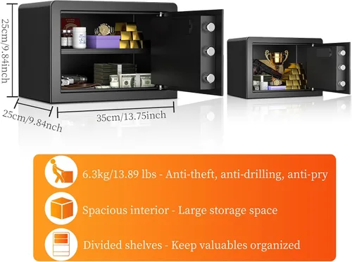 Miniatura 5 de WASJOYE Caja de seguridad para gabinete del hogar, caja fuerte ignífuga de 1.2 pies cúbicos con teclado digital, bloqueo de llave de seguridad