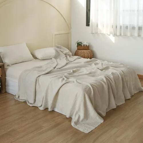 Miniatura 11 de Simple&Opulence Sábana encimera de lino francés, 100% lino natural con lavado a la piedra tamaño Queen (90 x 102 pulgadas), ultra suave, Óxido básico