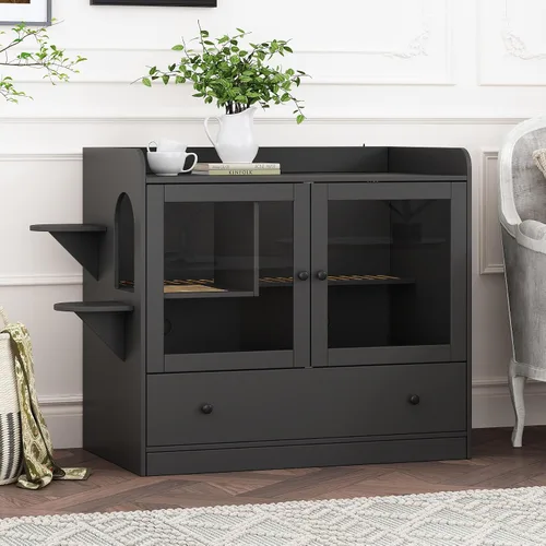 Mueble extra grande con caja de arena oculta para gatos, gabinete para casa de gatos con escalera para 2, mesa auxiliar con cajón grande para sala