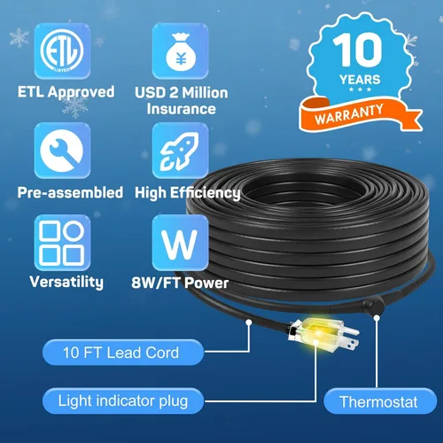 Miniatura 6 de HEATIT Cable calefactor de techo y canaletas de 3 pies con enchufe iluminado de 10 pies