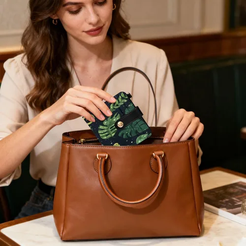Miniatura 6 de Qilmy Green Chameleons Compact Women's Wallet - RFID Blocking Bifold Card Case PU Leather Slim Travel Wallet with Zipper Coin Pocket, ID Window &