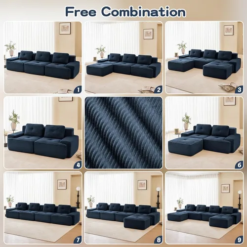 Miniatura 8 de Sofás seccionales modulares sin estructura de pana azul moderna de 80 pulgadas para sala de estar, sofá comprimido de asiento profundo de 2 plazas