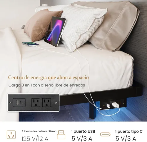 Miniatura 6 de SHA CERLIN Marco de cama flotante tamaño twin con luces LED inteligentes y estación de carga, cama de plataforma de metal resistente con diseño