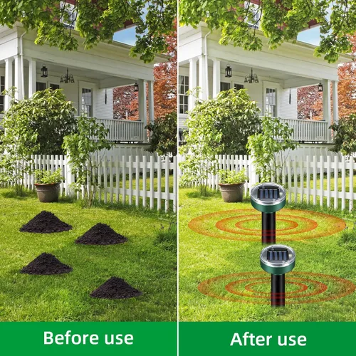Miniatura 6 de Repelente de topos alimentado por energía solar, paquete de 8 repelentes de serpientes al aire libre para patio, estacas disuasorias ultrasónicas