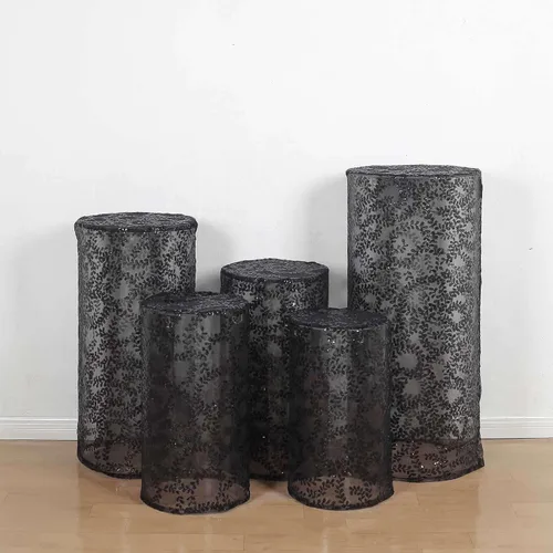 Miniatura 17 de Efavormart - Juego de 5 fundas de soporte para caja de exhibición cilíndrica de elastano, color negro, fundas elásticas para pilar de pedestal, 160