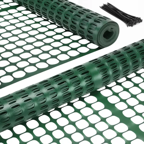 Ohuhu Valla de nieve de plástico para jardín, 4 x 100 pies/15 libras, rollo de valla de seguridad reutilizable resistente con bridas de cremallera,
