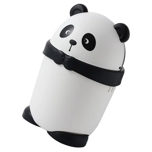 Bote de basura con diseño de panda de dibujos animados con tapa, pequeño cubo de basura de plástico para el hogar, oficina, cocina y dormitorio,