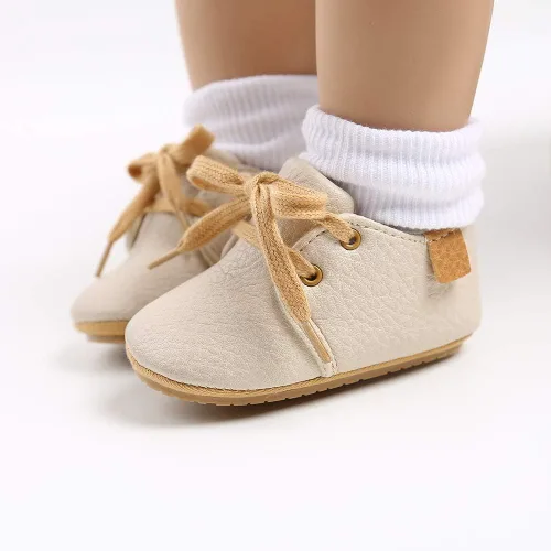 Miniatura 4 de SOFMUO Zapatillas de cuero con cordones para bebés niños y niñas, suela de goma suave, mocasines para bebés, zapatos Oxford para recién nacidos