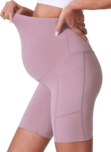 Miniatura 3 de POSHDIVAH Pantalones cortos de maternidad para mujer, sobre el vientre, pantalones cortos de yoga para el embarazo, con bolsillos, 8 pulgadas