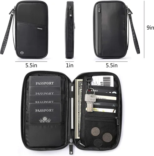 Miniatura 12 de VanFn Cartera RFID para pasaporte de viaje, soporte para pasaporte familiar, organizador de documentos de viaje serie P.Travel (nailon, gris)
