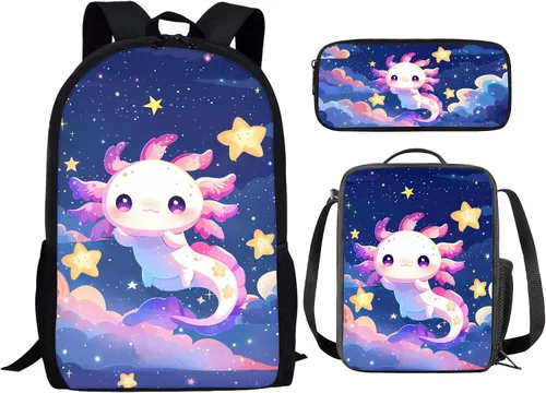 Miniatura 24 de HUGS IDEA Juego de 3 bolsas escolares con aislamiento térmico para el almuerzo, estuche para lápices