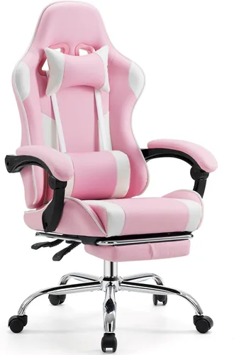 Miniatura 9 de Silla de juegos resistente, silla ergonómica para videojuegos para oficina en casa con reposapiés, soporte lumbar, respaldo ajustable, ruedas